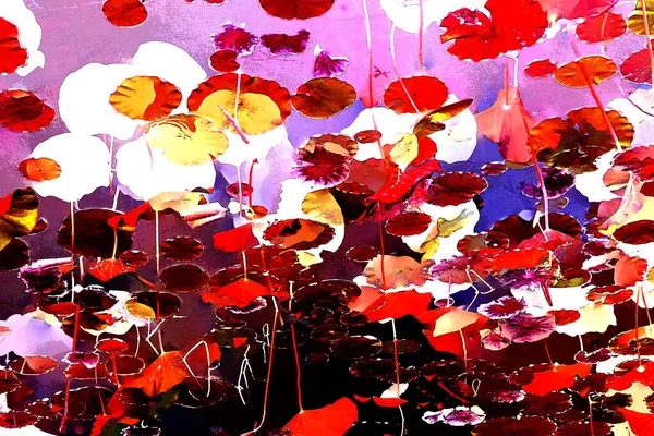 Nilüfer yaprakları ve nilüfer yapraklarıyla sunulan zarif desenli tasarım.