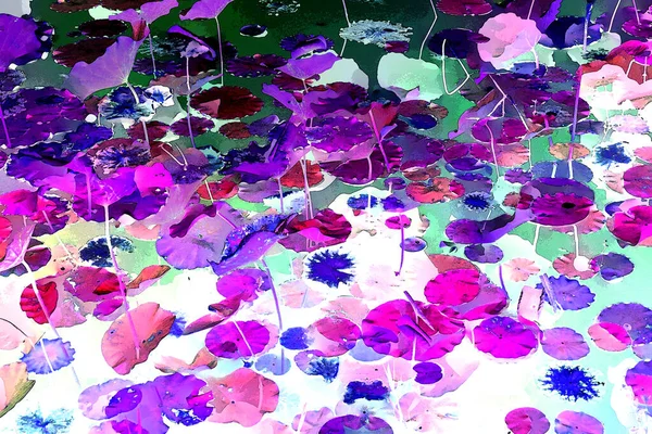 Nilüfer yaprakları ve nilüfer yapraklarıyla sunulan zarif desenli tasarım.