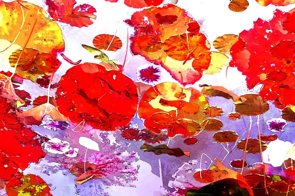 Nilüfer yaprakları ve nilüfer yapraklarıyla sunulan zarif desenli tasarım.