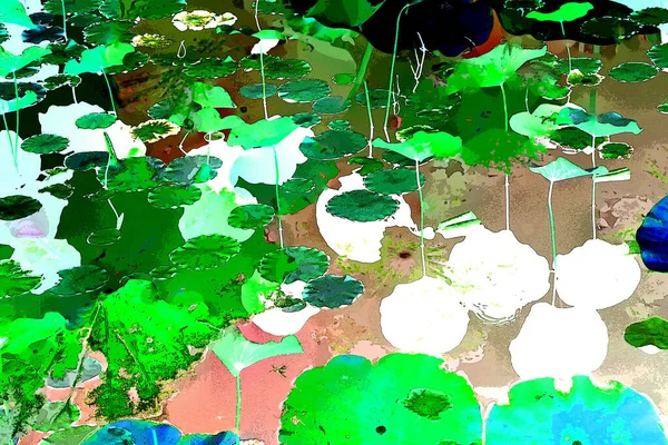 Nilüfer yaprakları ve nilüfer yapraklarıyla sunulan zarif desenli tasarım.