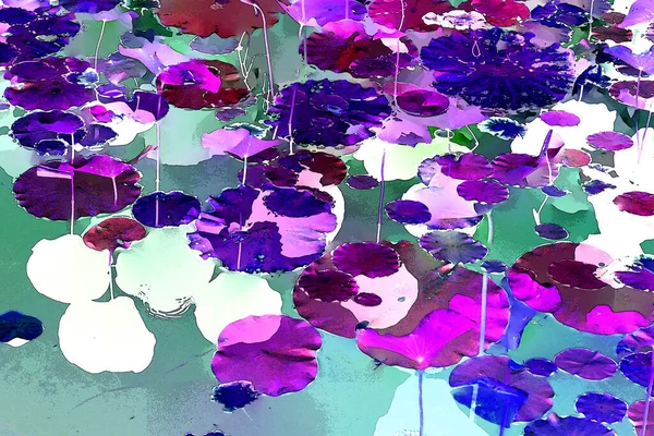 Nilüfer yaprakları ve nilüfer yapraklarıyla sunulan zarif desenli tasarım.