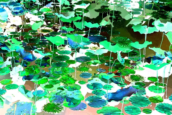 Nilüfer yaprakları ve nilüfer yapraklarıyla sunulan zarif desenli tasarım.