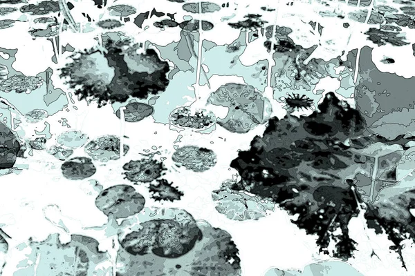 Nilüfer yaprakları ve nilüfer yapraklarıyla sunulan zarif desenli tasarım.