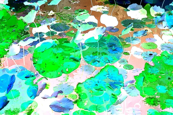 Nilüfer yaprakları ve nilüfer yapraklarıyla sunulan zarif desenli tasarım.