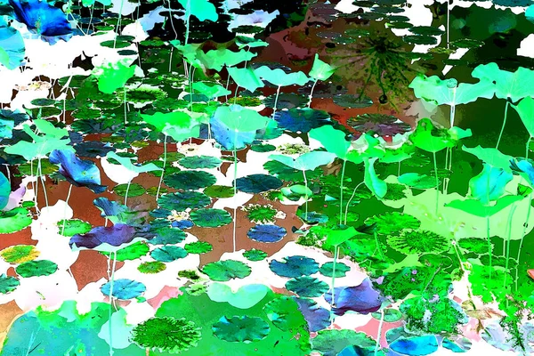 Nilüfer yaprakları ve nilüfer yapraklarıyla sunulan zarif desenli tasarım.