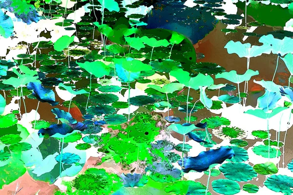 Nilüfer yaprakları ve nilüfer yapraklarıyla sunulan zarif desenli tasarım.