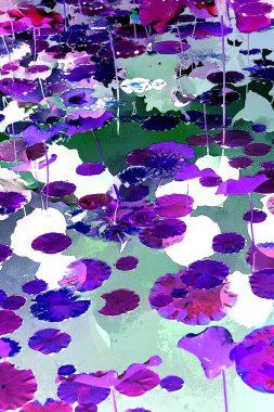 Nilüfer yaprakları ve nilüfer yapraklarıyla sunulan zarif desenli tasarım.