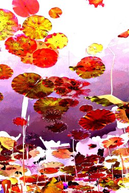 Nilüfer yaprakları ve nilüfer yapraklarıyla sunulan zarif desenli tasarım.