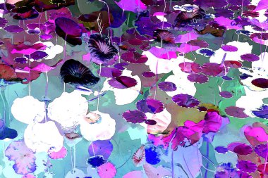 Nilüfer yaprakları ve nilüfer yapraklarıyla sunulan zarif desenli tasarım.