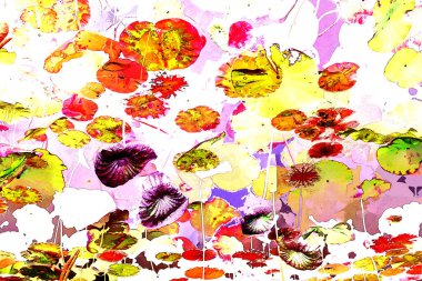 Nilüfer yaprakları ve nilüfer yapraklarıyla sunulan zarif desenli tasarım.