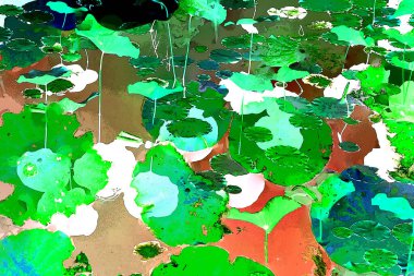 Nilüfer yaprakları ve nilüfer yapraklarıyla sunulan zarif desenli tasarım.