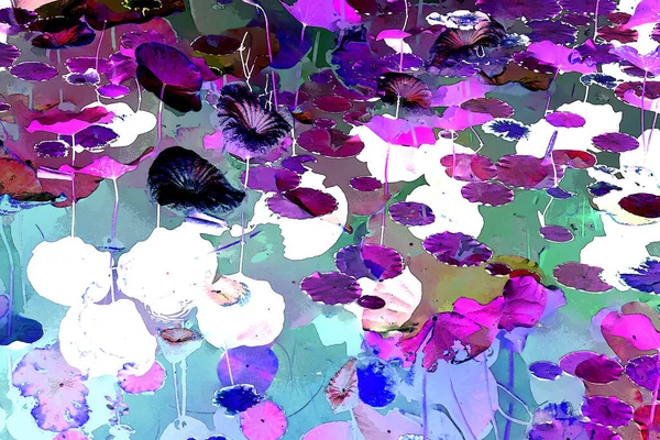 Nilüfer yaprakları ve nilüfer yapraklarıyla sunulan zarif desenli tasarım.