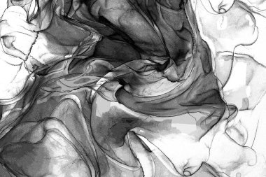 Alkol mürekkebi teknikli doğal akışkan resim. Yumuşak rüya renkleri şeffaf dalgalı çizgiler oluşturur.