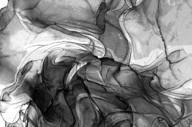 Alkol mürekkebi teknikli doğal akışkan resim. Yumuşak rüya renkleri şeffaf dalgalı çizgiler oluşturur.