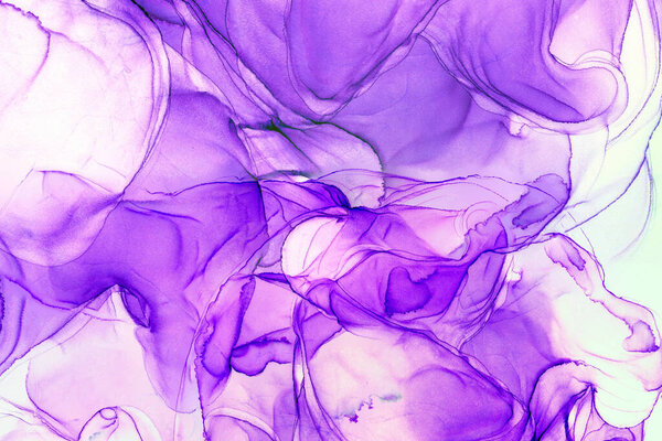 Natural abstract fluid art painting with alcohol ink technique. Soft dreamy colors create transparent wavy lines.