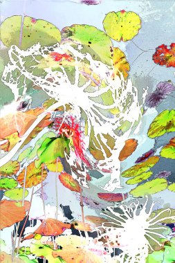 Nilüfer yaprakları ve nilüfer yapraklarıyla sunulan zarif desenli tasarım.