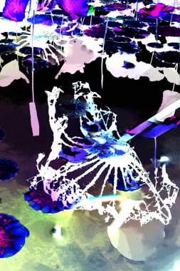 Nilüfer yaprakları ve nilüfer yapraklarıyla sunulan zarif desenli tasarım.