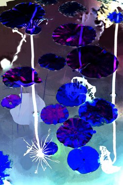 Nilüfer yaprakları ve nilüfer yapraklarıyla sunulan zarif desenli tasarım.