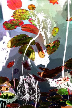 Nilüfer yaprakları ve nilüfer yapraklarıyla sunulan zarif desenli tasarım.