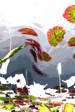 Nilüfer yaprakları ve nilüfer yapraklarıyla sunulan zarif desenli tasarım.