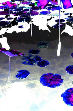 Nilüfer yaprakları ve nilüfer yapraklarıyla sunulan zarif desenli tasarım.