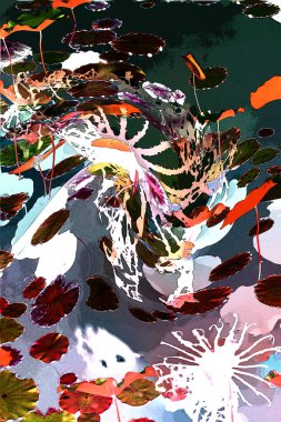 Nilüfer yaprakları ve nilüfer yapraklarıyla sunulan zarif desenli tasarım.