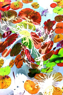 Nilüfer yaprakları ve nilüfer yapraklarıyla sunulan zarif desenli tasarım.