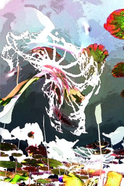 Nilüfer yaprakları ve nilüfer yapraklarıyla sunulan zarif desenli tasarım.