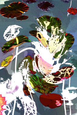 Nilüfer yaprakları ve nilüfer yapraklarıyla sunulan zarif desenli tasarım.