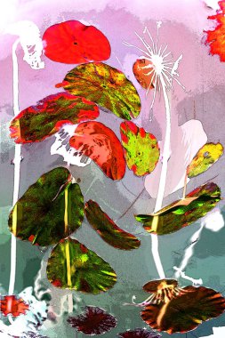 Nilüfer yaprakları ve nilüfer yapraklarıyla sunulan zarif desenli tasarım.