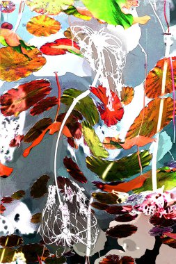 Nilüfer yaprakları ve nilüfer yapraklarıyla sunulan zarif desenli tasarım.