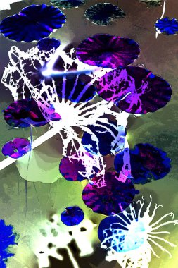 Nilüfer yaprakları ve nilüfer yapraklarıyla sunulan zarif desenli tasarım.