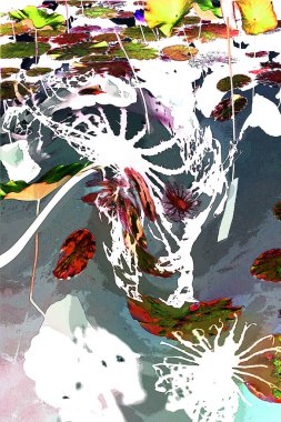 Nilüfer yaprakları ve nilüfer yapraklarıyla sunulan zarif desenli tasarım.