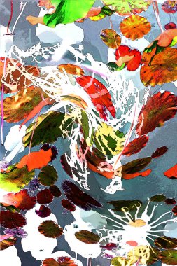 Nilüfer yaprakları ve nilüfer yapraklarıyla sunulan zarif desenli tasarım.