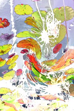 Nilüfer yaprakları ve nilüfer yapraklarıyla sunulan zarif desenli tasarım.