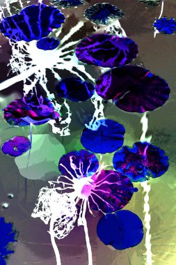 Nilüfer yaprakları ve nilüfer yapraklarıyla sunulan zarif desenli tasarım.