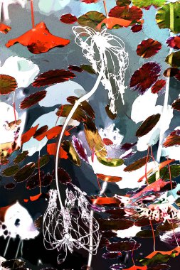 Nilüfer yaprakları ve nilüfer yapraklarıyla sunulan zarif desenli tasarım.