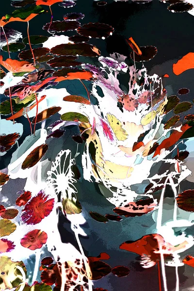 Nilüfer yaprakları ve nilüfer yapraklarıyla sunulan zarif desenli tasarım.