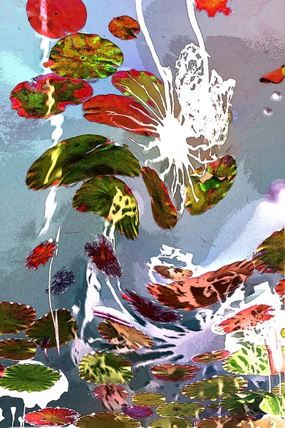 Nilüfer yaprakları ve nilüfer yapraklarıyla sunulan zarif desenli tasarım.