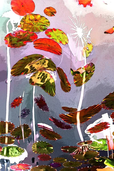 Nilüfer yaprakları ve nilüfer yapraklarıyla sunulan zarif desenli tasarım.