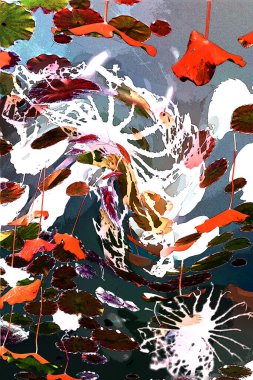 Nilüfer yaprakları ve nilüfer yapraklarıyla sunulan zarif desenli tasarım.