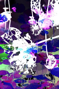 Nilüfer yaprakları ve nilüfer yapraklarıyla sunulan zarif desenli tasarım.