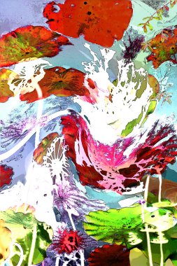 Nilüfer yaprakları ve nilüfer yapraklarıyla sunulan zarif desenli tasarım.