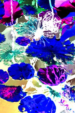 Nilüfer yaprakları ve nilüfer yapraklarıyla sunulan zarif desenli tasarım.