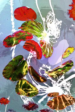 Nilüfer yaprakları ve nilüfer yapraklarıyla sunulan zarif desenli tasarım.