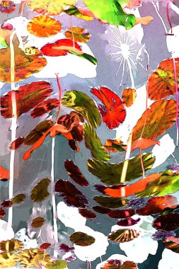 Nilüfer yaprakları ve nilüfer yapraklarıyla sunulan zarif desenli tasarım.