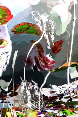 Nilüfer yaprakları ve nilüfer yapraklarıyla sunulan zarif desenli tasarım.