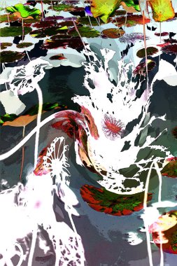 Nilüfer yaprakları ve nilüfer yapraklarıyla sunulan zarif desenli tasarım.