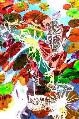 Nilüfer yaprakları ve nilüfer yapraklarıyla sunulan zarif desenli tasarım.