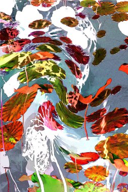 Nilüfer yaprakları ve nilüfer yapraklarıyla sunulan zarif desenli tasarım.